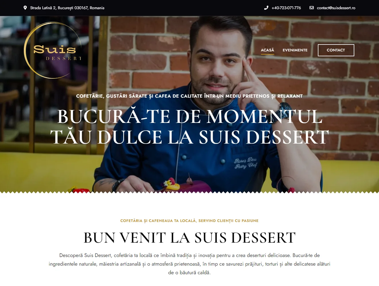 Suis Dessert: Site de prezentare pentru o cofetărie artizanală din București.